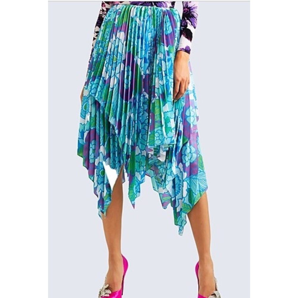 Richard Quinn Midi‎ Skirt Asymmetrical Floral Pleated Women's Size UK 8 US 4